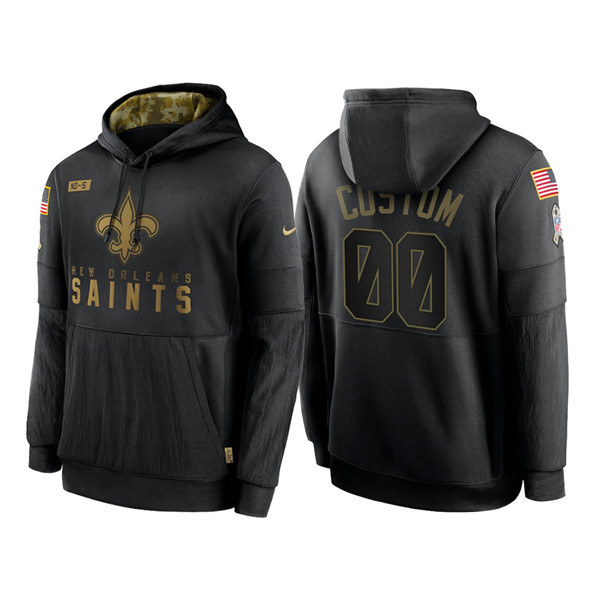 Men's New Orleans Saints Black 2020 Customize Salute to Service Sideline Therma Pullover Hoodie